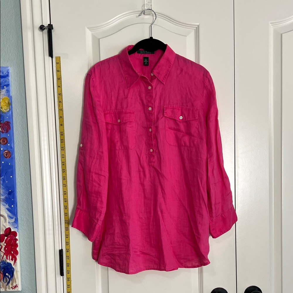 Ralph Lauren Fuchsia Linen  Button Placket Top